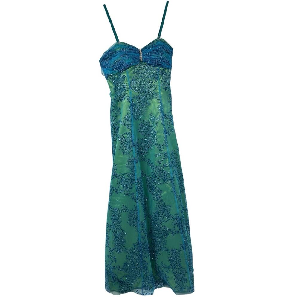 Jump Bright Blue Neon Green Formal Dress Floral Animal Print Juniors Womens 7/8